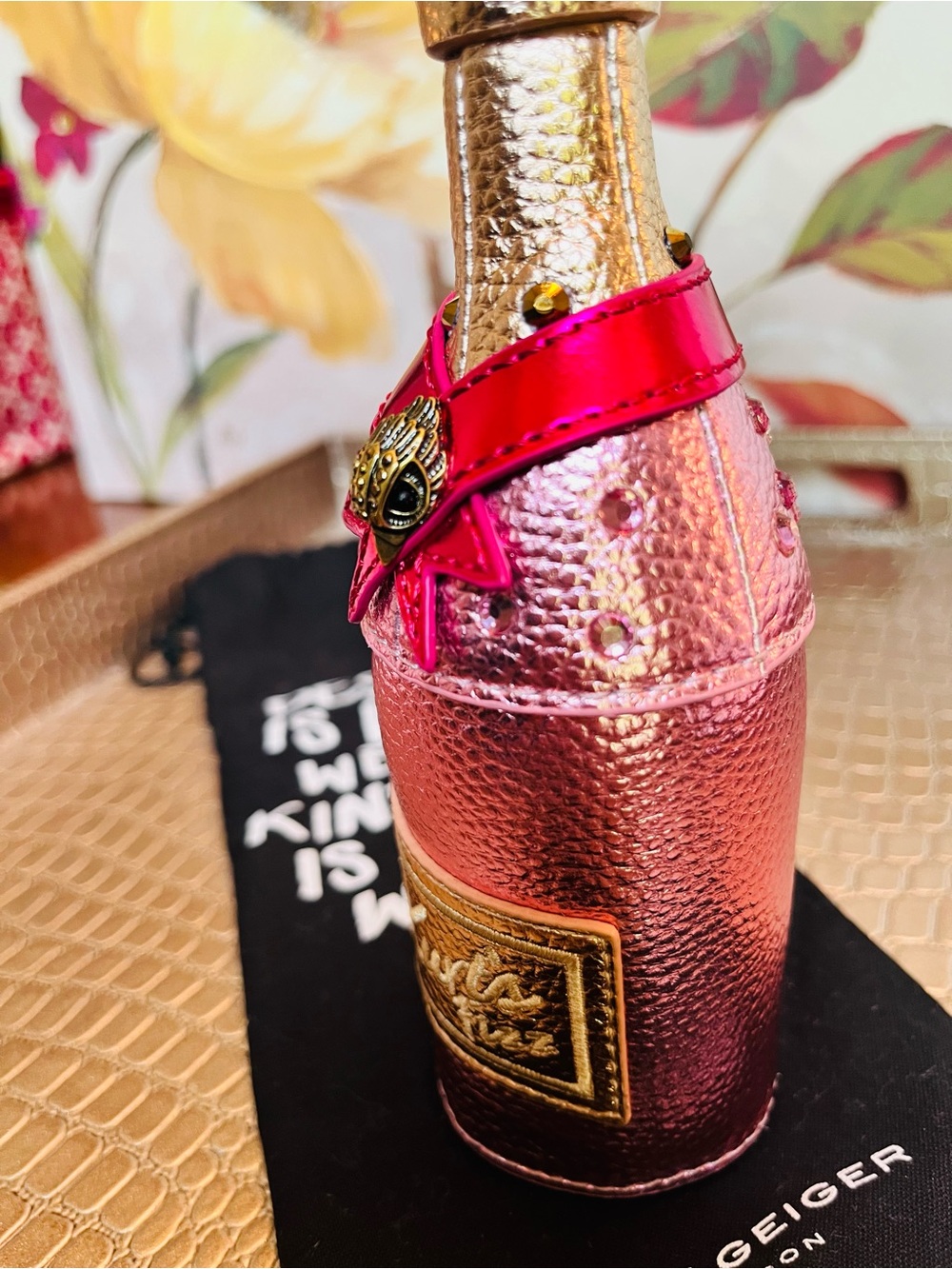 Kurt Geiger Metallic Pink Bottle Bag Charm w/Gold Hardware & Dustbag (Like New) - Picture 4 of 10